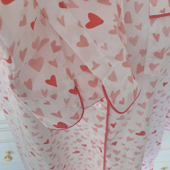 The company store button down long sleeve shirt nightgown hearts size XS white - Picture 4 of 8